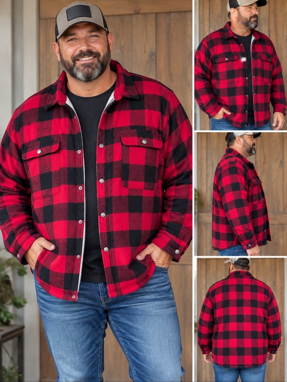 Falls Creek Red & Black Buffalo Plaid Sherpa-Lined Shirt Jacket